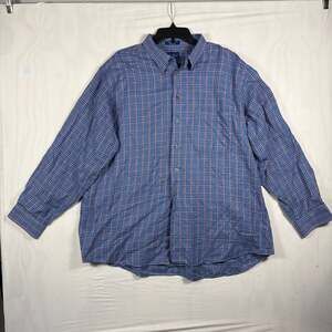 Paul Fredrick Men's Blue Plaid Houndstooth 100% Cotton Sport Shirt XXL